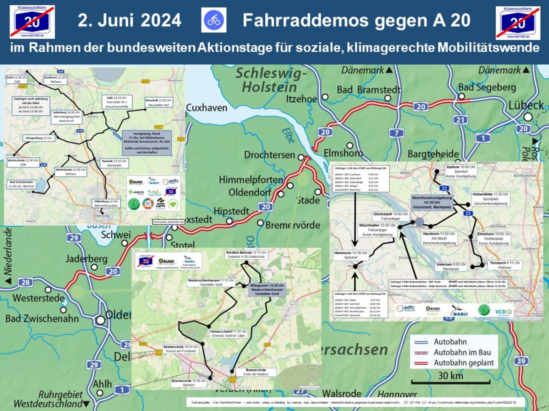 Am 2. Juni findet eine Fahrrad-Demonstration gegen die A 20 statt. Die Höhne-Oste-Radtour startet um 10.30 Uhr am Bahnhof in Bremervörde.