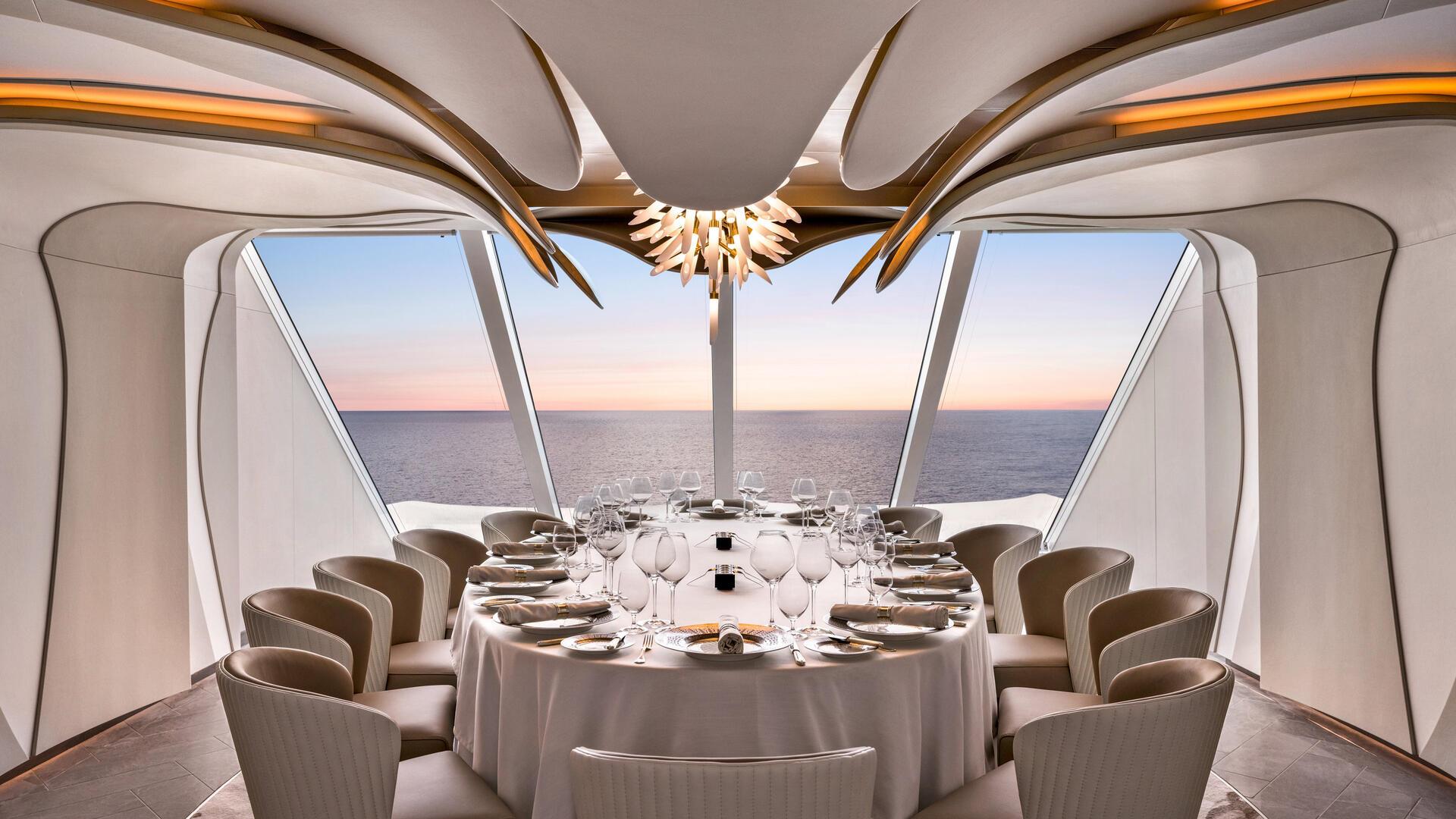 Ambiente statt Action: Der Fokus bei Oceania Cruises liegt auf Kulinarik und Luxus. Das Bild zeigt den Privee-Bereich auf der „Vista“, dem Schwesterschiff der „Allura“ - ein Dinner-Séparée, das Gäste extra buchen können.