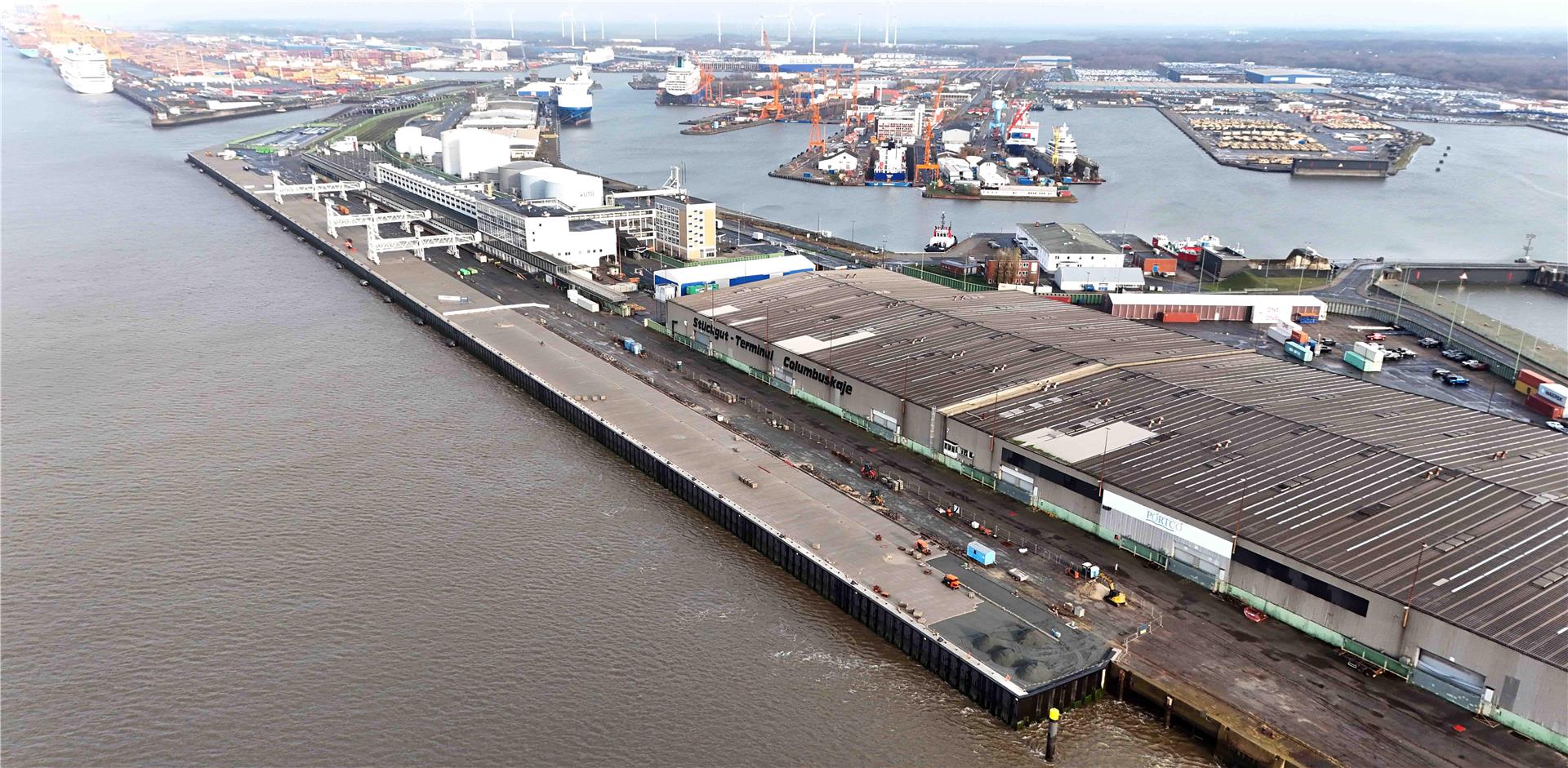 So sieht die Columbuskaje in Bremerhaven von oben aus