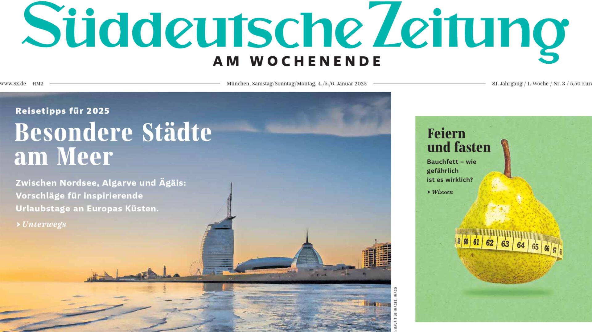 Bremerhaven wird in der Wochenendausgabe der Süddeutschen Zeitung angepriesen.