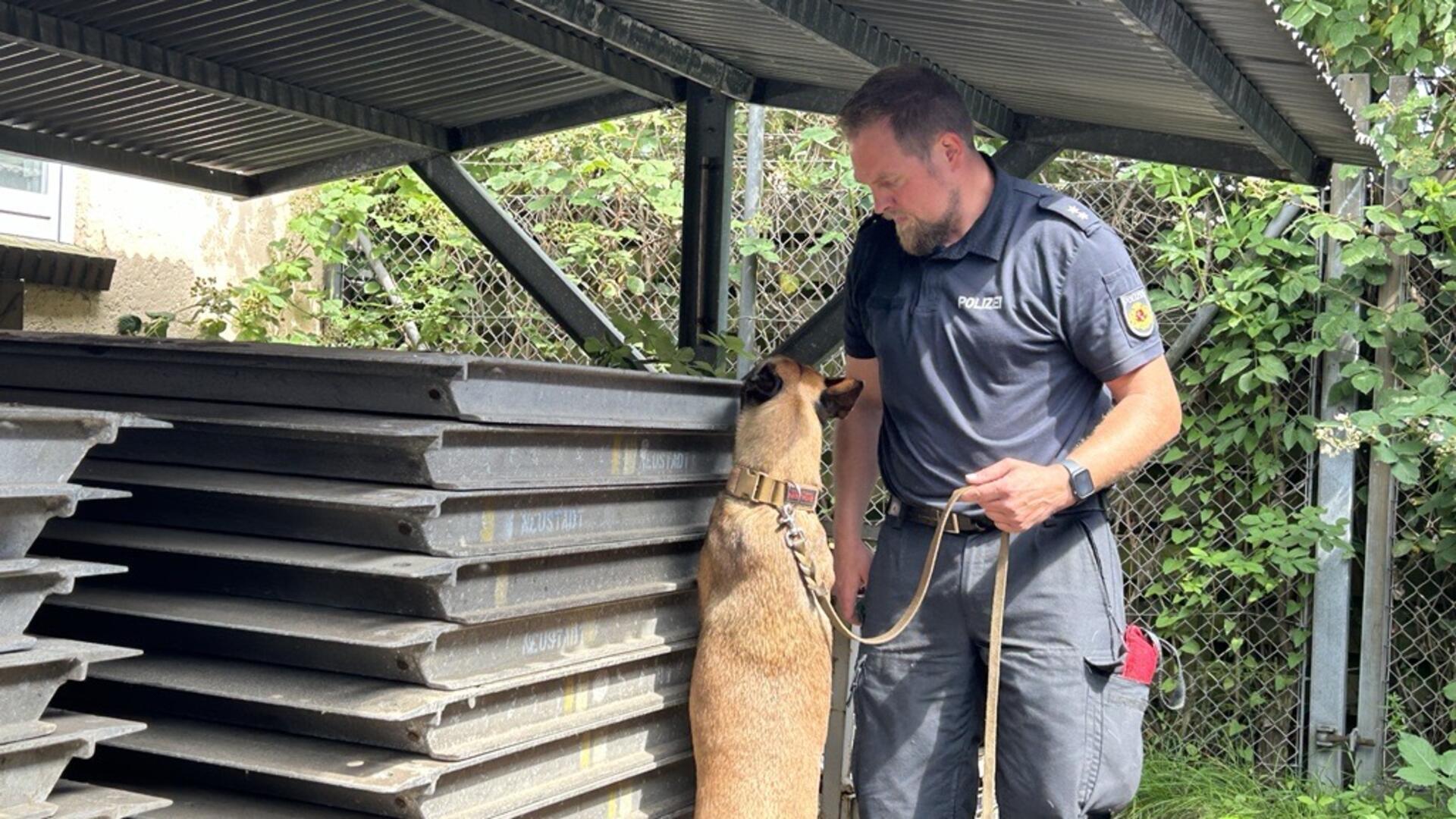 Ein Polizist und ein Hund