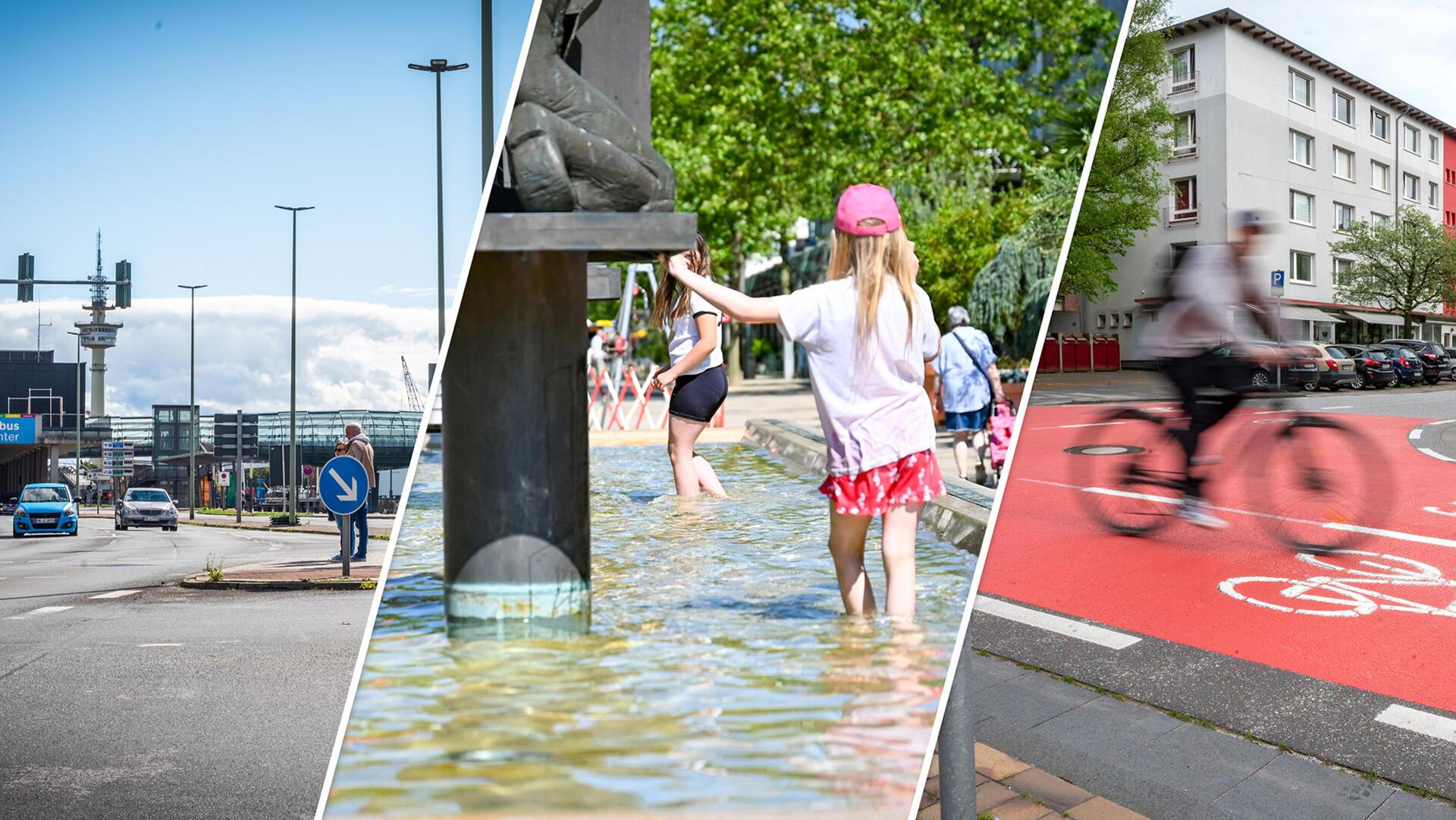 Columbusstraße (links): Sie gilt in Bremerhaven als Sinnbild für das Konzept der autogerechten Stadt aus dem vergangenen Jahrhundert.