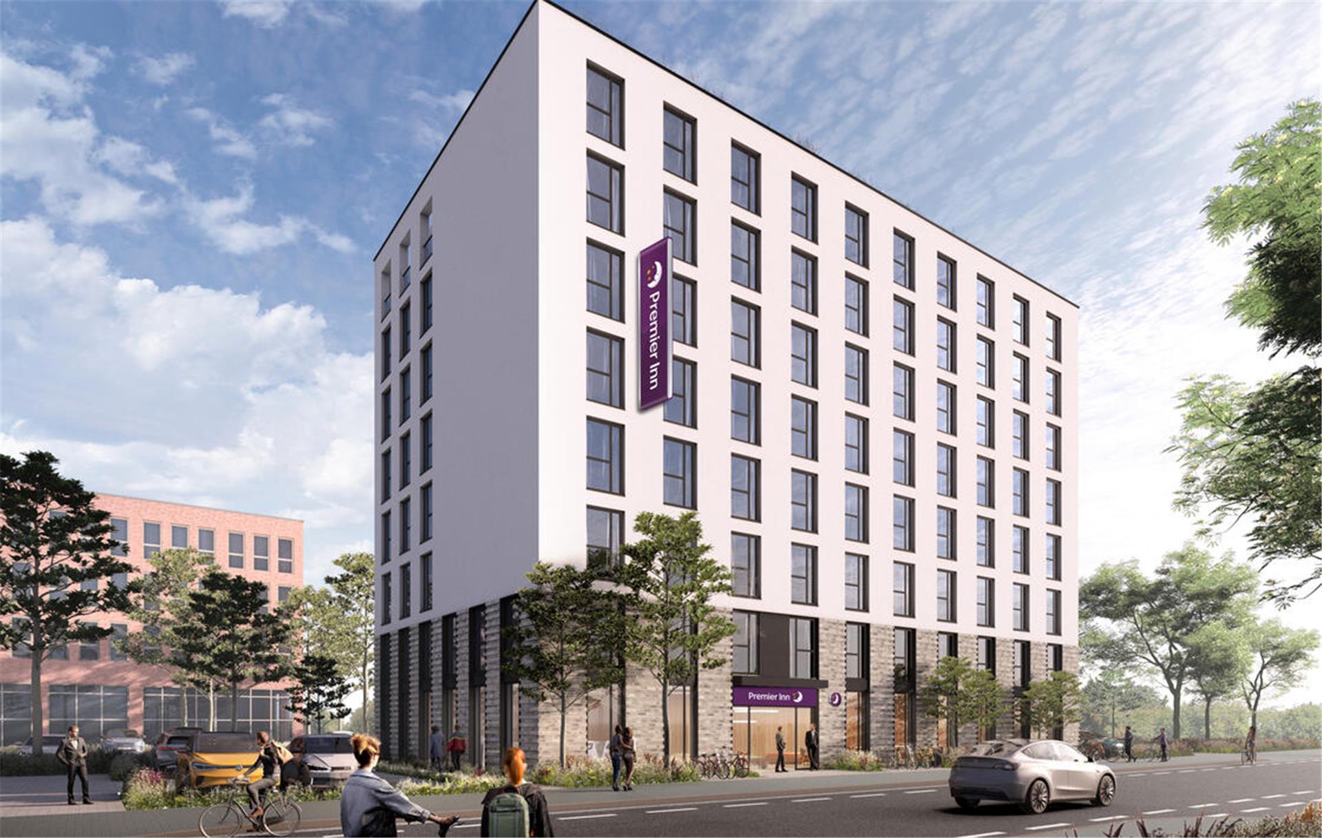 Das Premier Inn soll wie in dieser Visualisierung über 115 Zimmer auf sieben Etagen bieten.