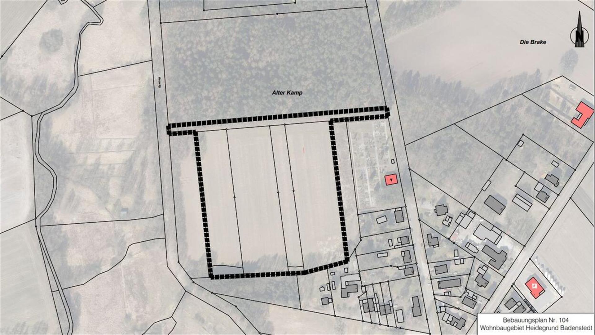 Das geplante Badenstedter Baugebiet Heidegrund soll im Norden des Dorfes zwischen dem Heuweg (links) und dem Heideweg westlich des Friedhofes entstehen.