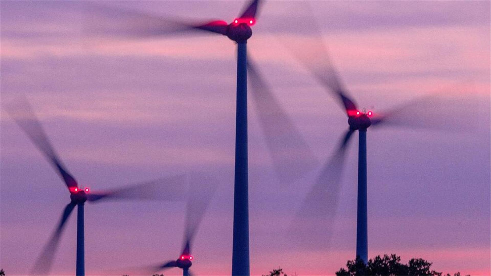 Windkraftanlagen im Abendlicht.