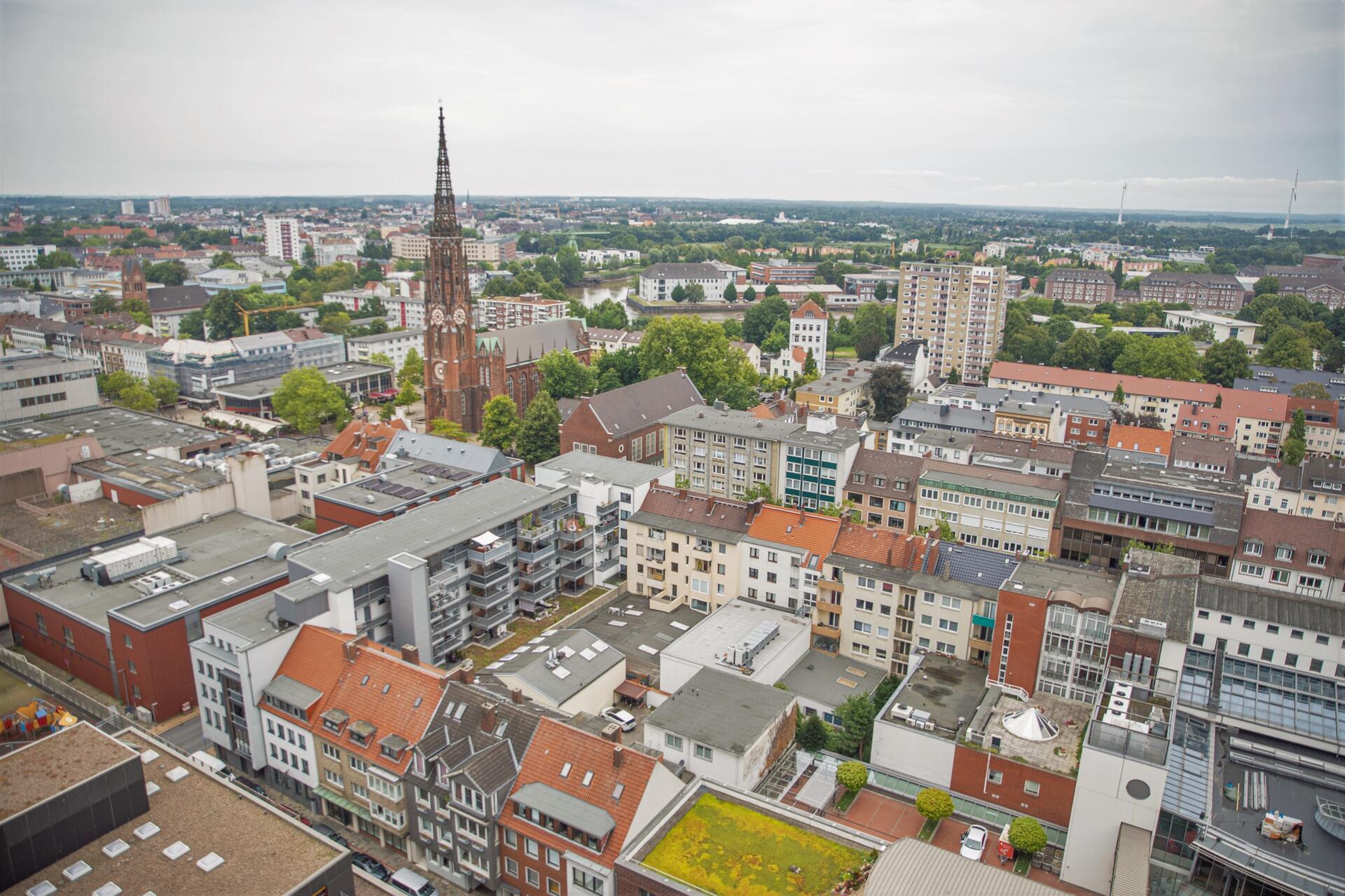 Der Ausblick aus dem 19. Stock des Clomumbus-Centers in Bremerhaven-Mitte. Der B...