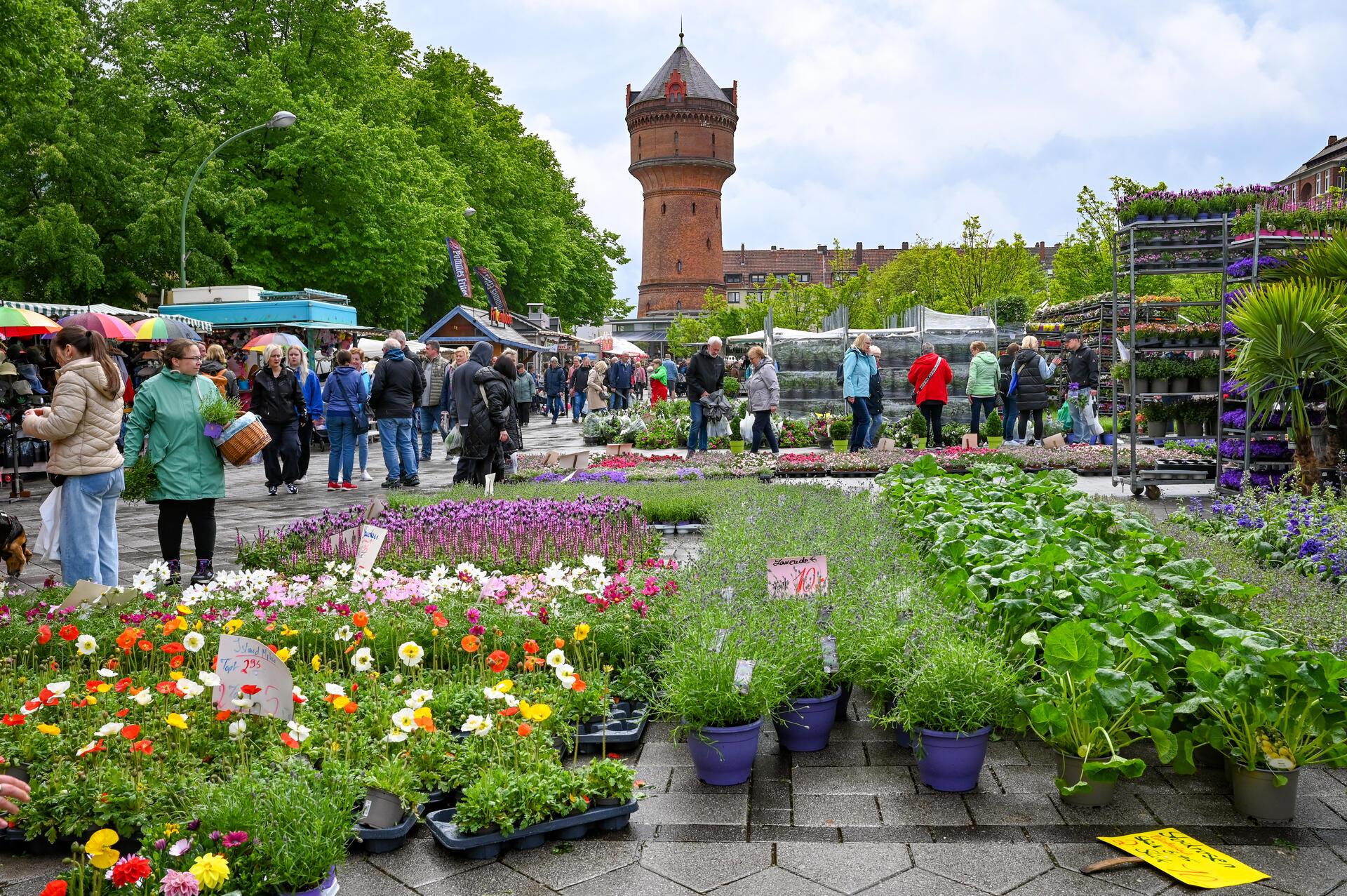 Die Besucher strömten trotz des Regens auf den Marktplatz. 