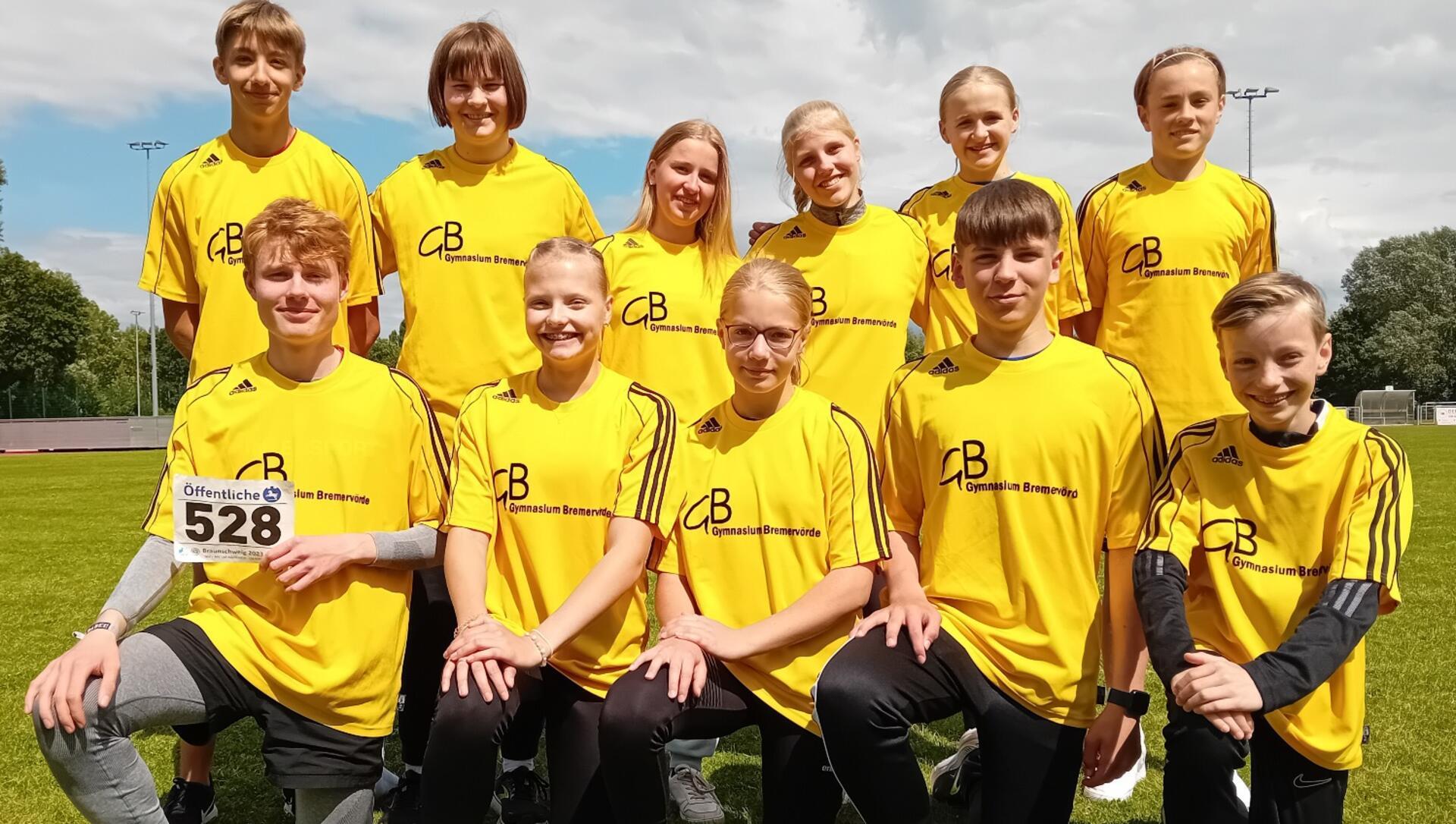 Die erfolgreiche Leichtathletik-Mannschaft des Gymnasiums Bremervörde. Beim Landesfinale von „Jugend trainiert für Olympia“ sprang der vierte Platz heraus.