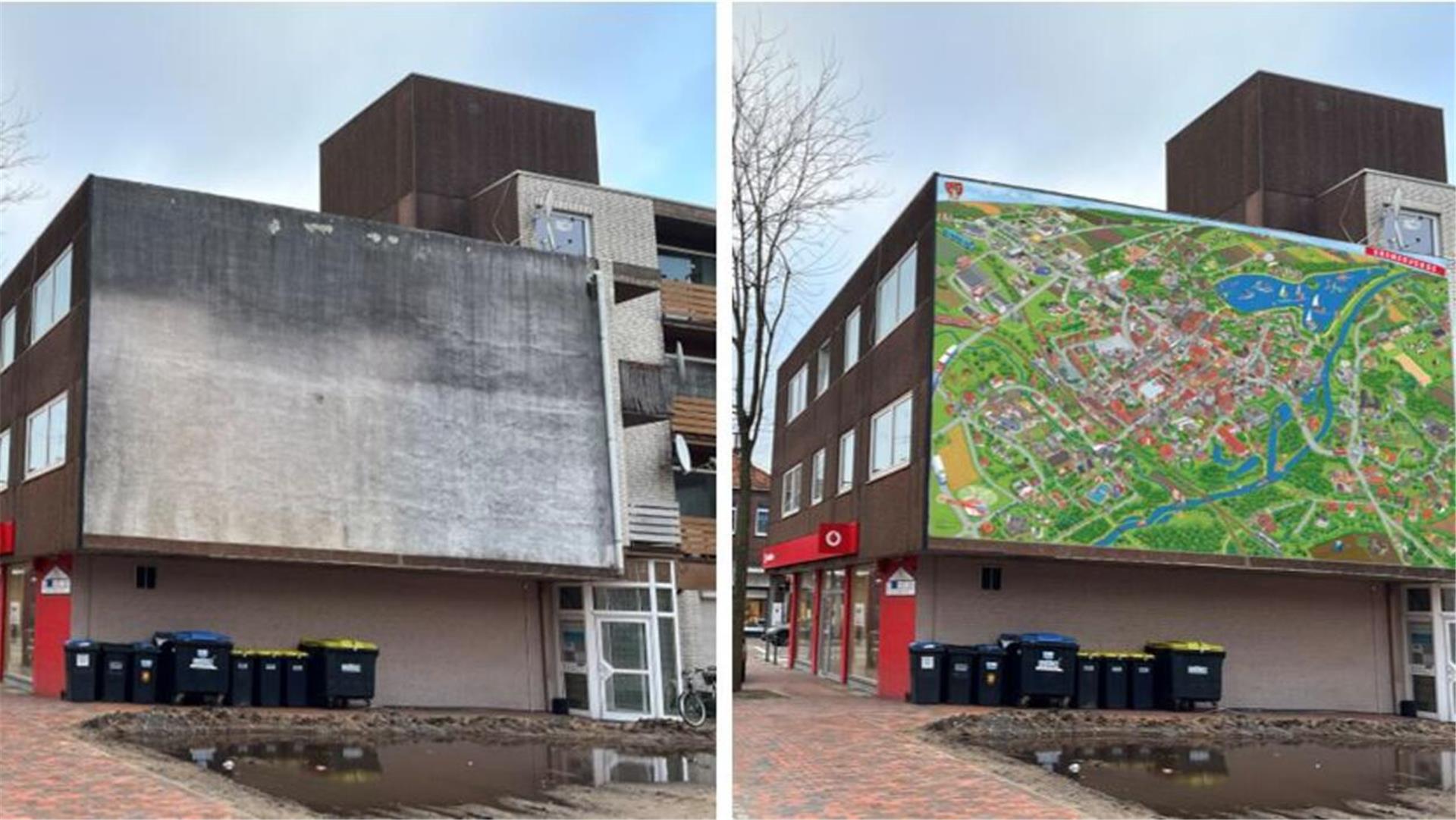 Ein Vorher-Nachher-Vergleich: So oder so ähnlich könnte die Fassade der Neuen Straße 100 nach der Umgestaltung aussehen.