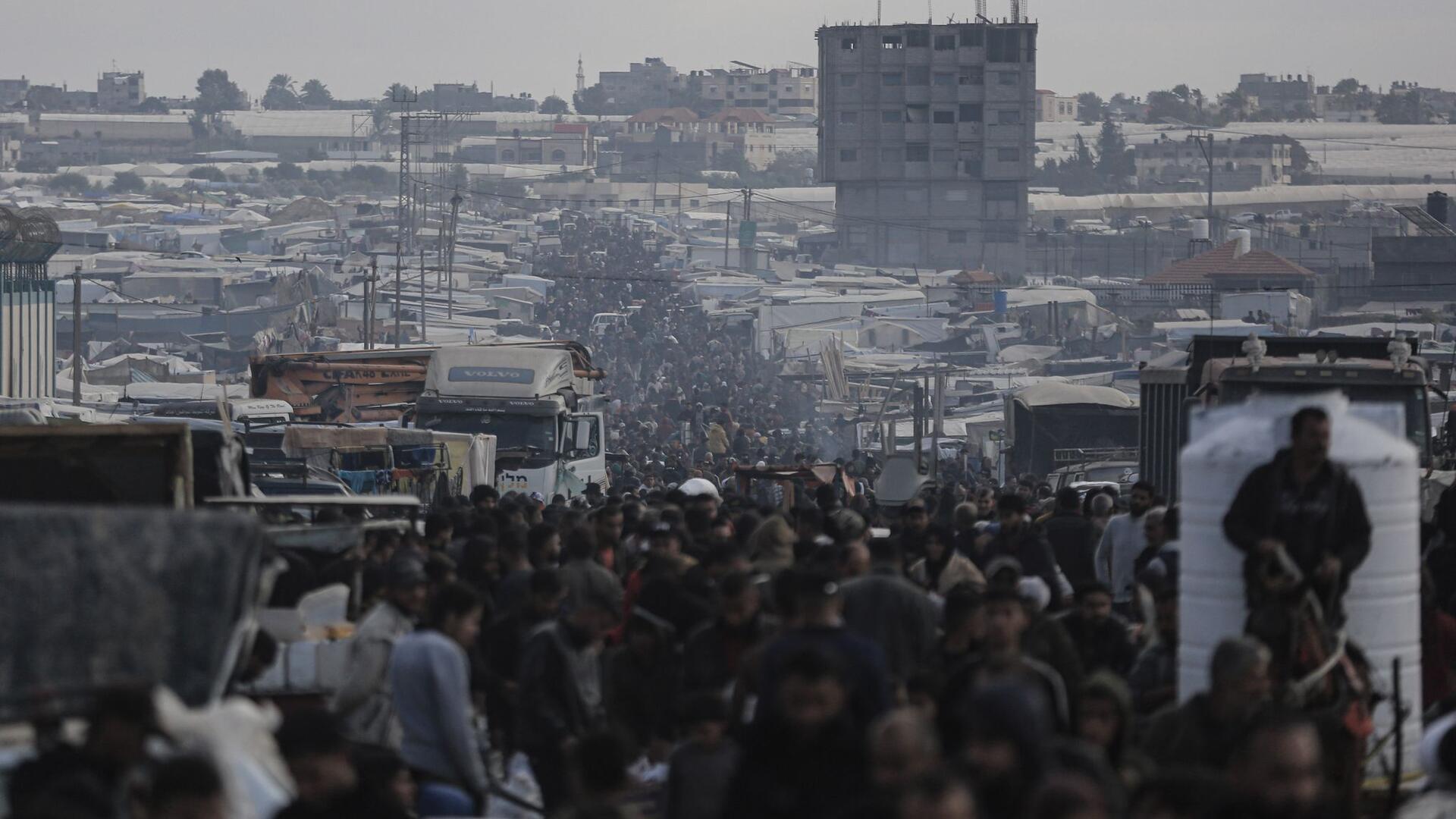 Innerhalb des Gazastreifens vertriebene Palästinenser in der Nähe der Grenze zu Ägypten.