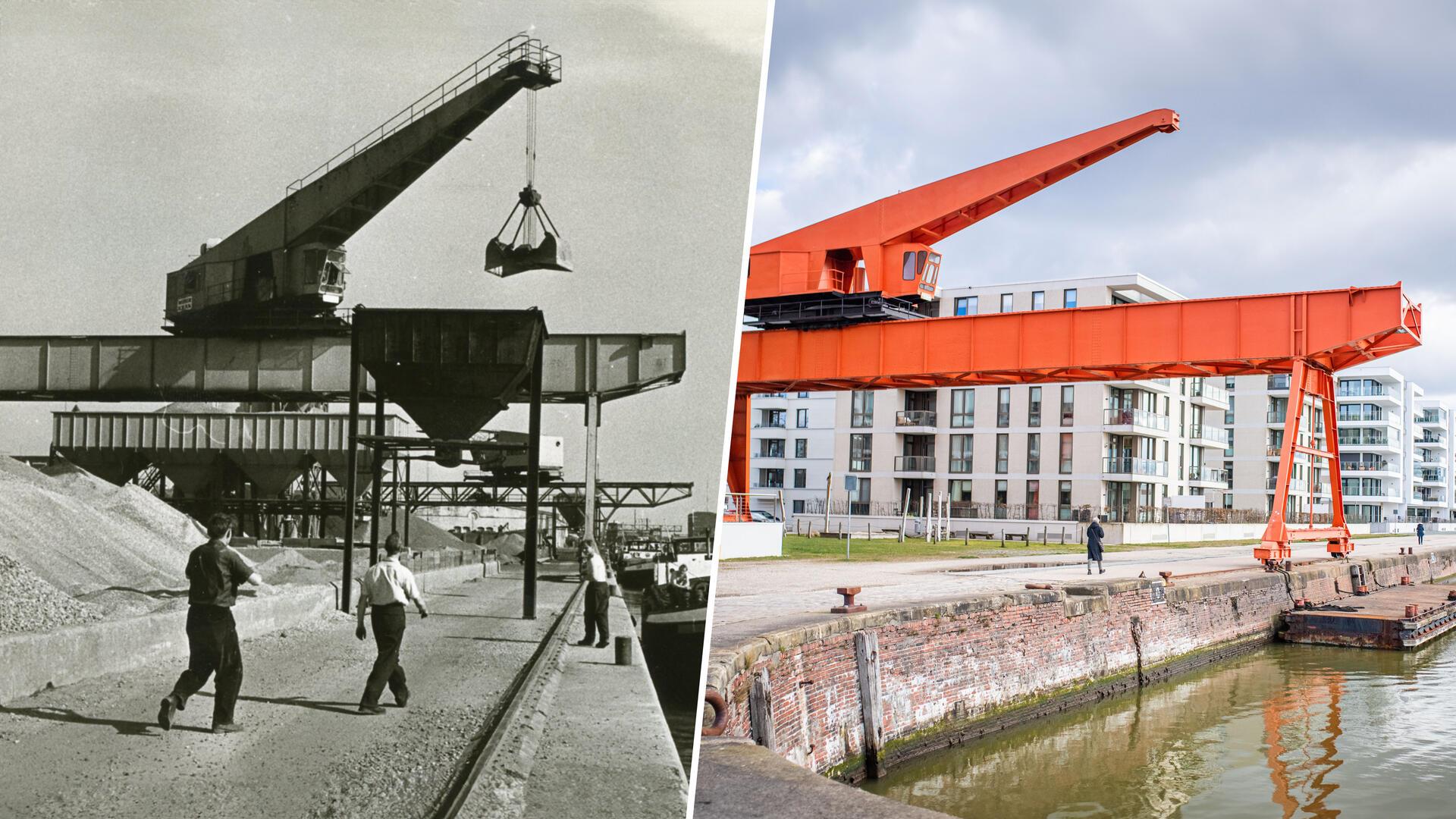 Der Grube-Kran 1964 und heute.