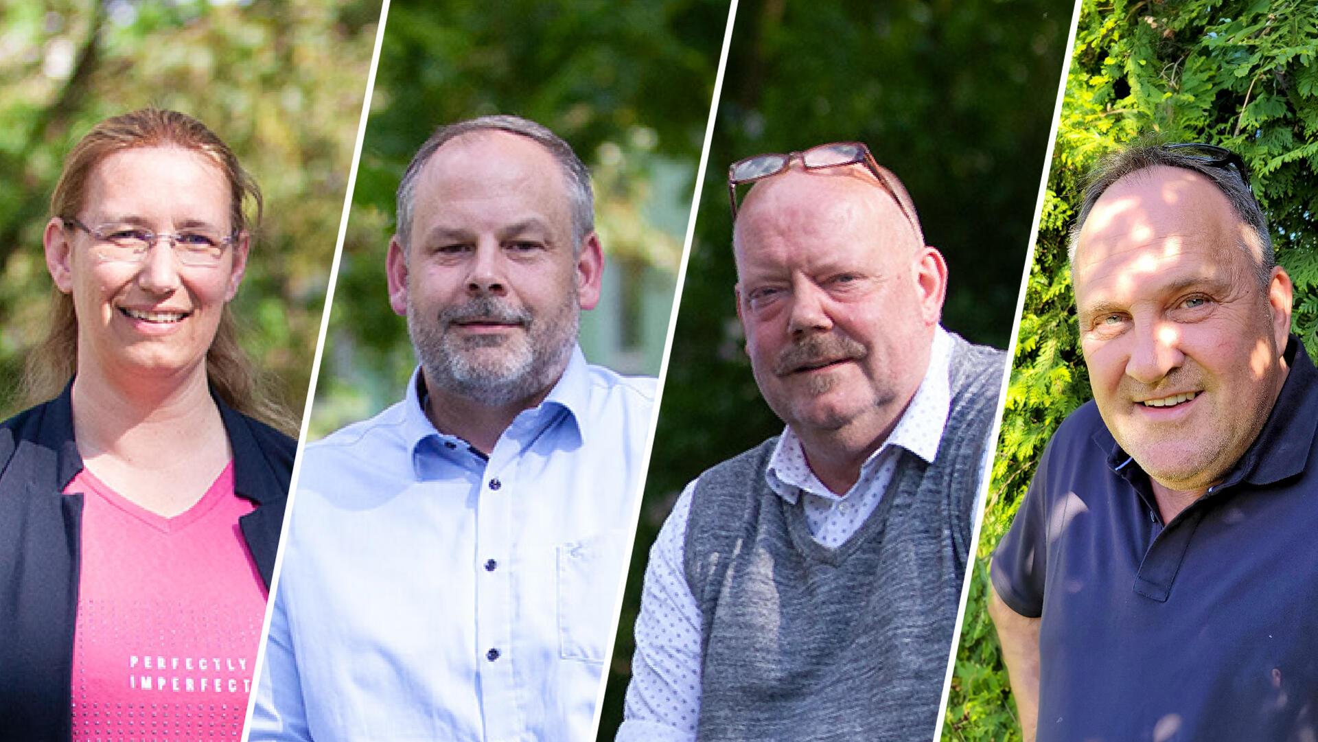 Patricia Gerhardt (von links), Jörg-Andreas Sagemühl, Frank Chrzanowski und Harald Schade treten am 9. Juni zur Bürgermeisterwahl in der Gemeinde Wurster Nordseeküste an.