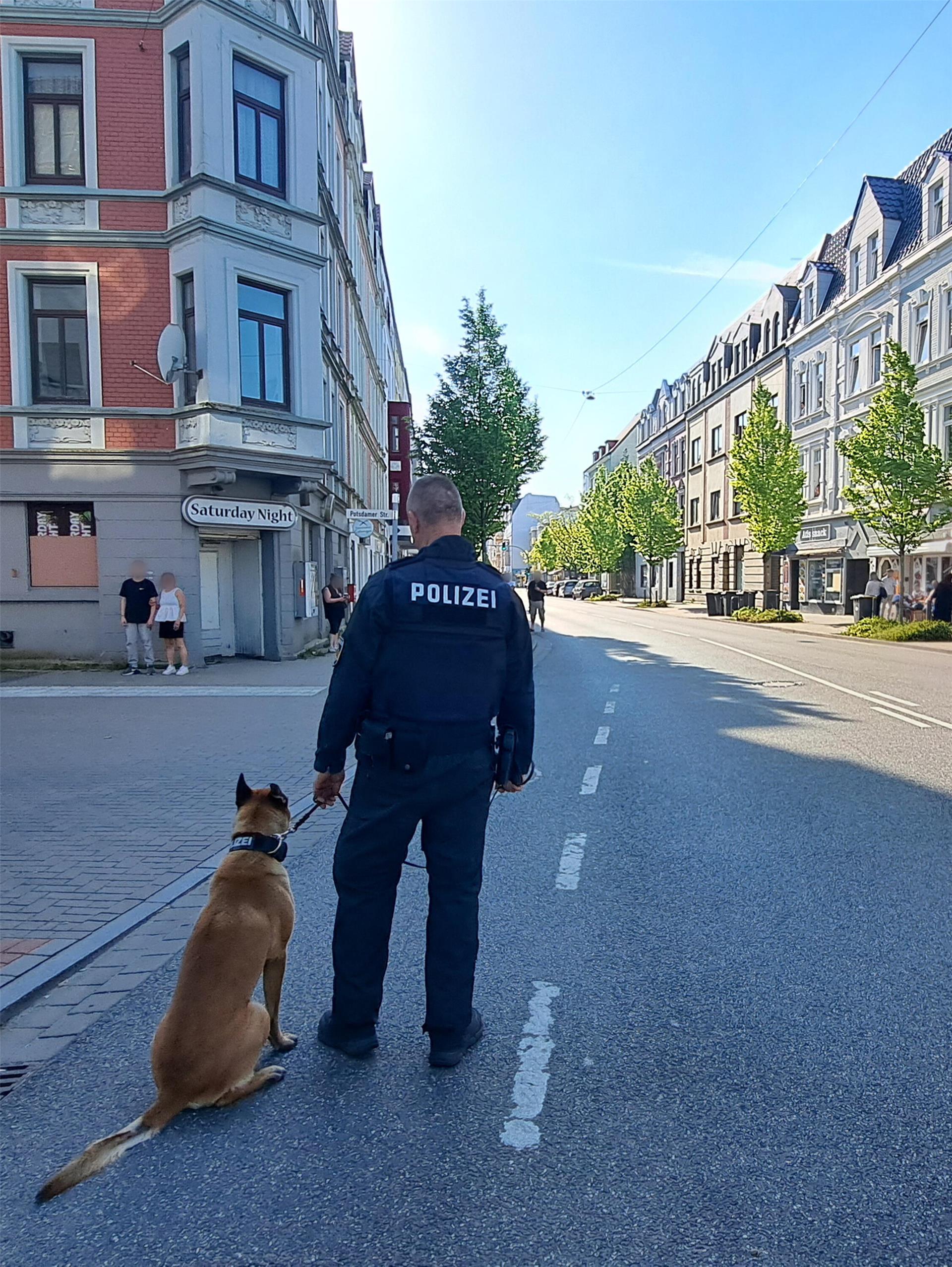 Polizei und Zoll waren bei dem Einsatz auf der Rickmersstraße auch mit Spürhunden unterwegs.