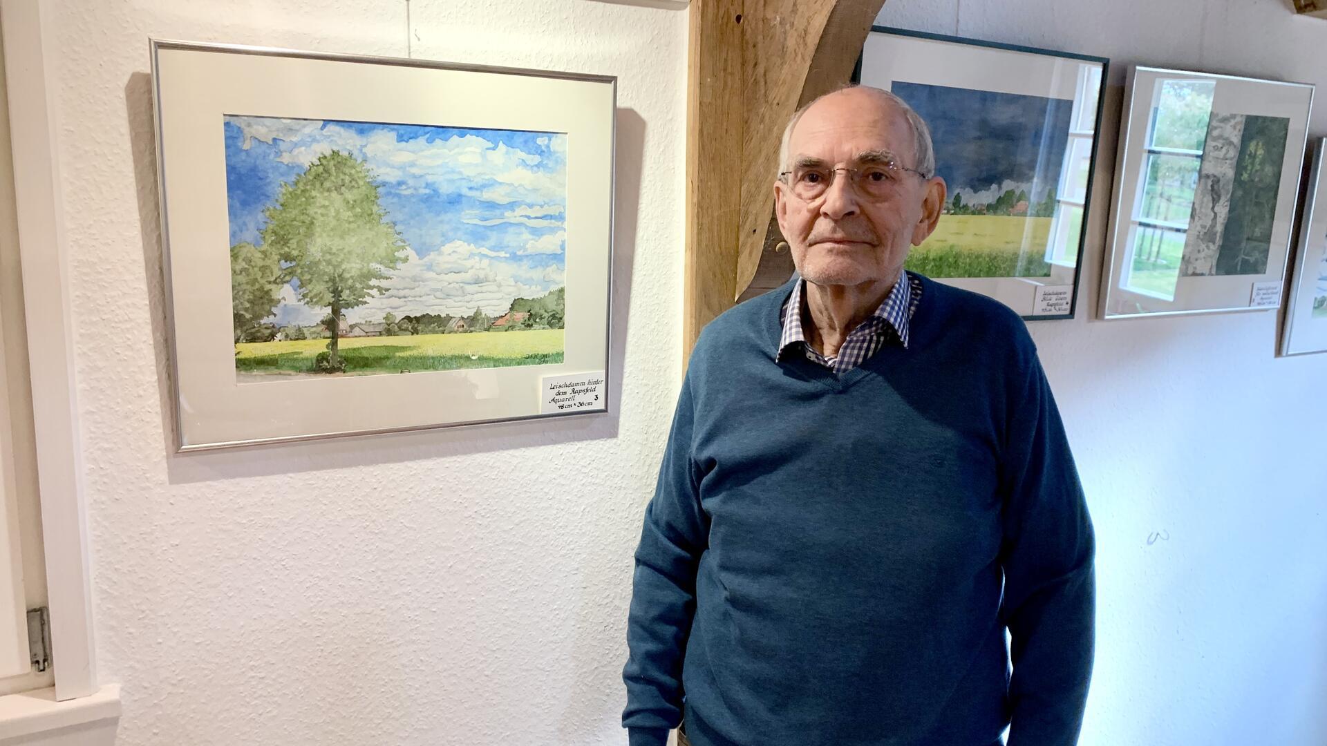 Sommerliche Aquarell-Motive aus seinem Heimatort Ebersdorf zählen zu den ausgestellten Werken, die Dietmar Kriegel in Alfstedt zeigt. Auch am „Mühlentag“ am Pfingstmontag ist die Ausstellung zu besichtigen.