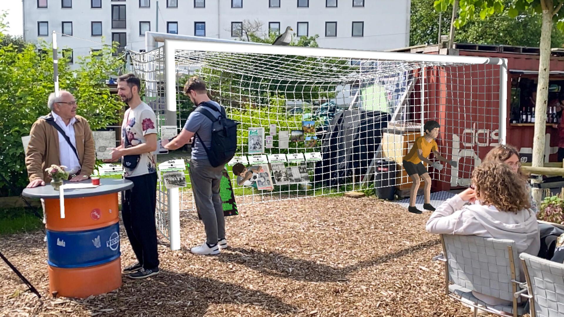 Spannendes Projekt: So sieht der Blick auf die erweiterte Realität auf dem „Zolli“ aus - inklusive Fußballtorwart und Fußballtor.