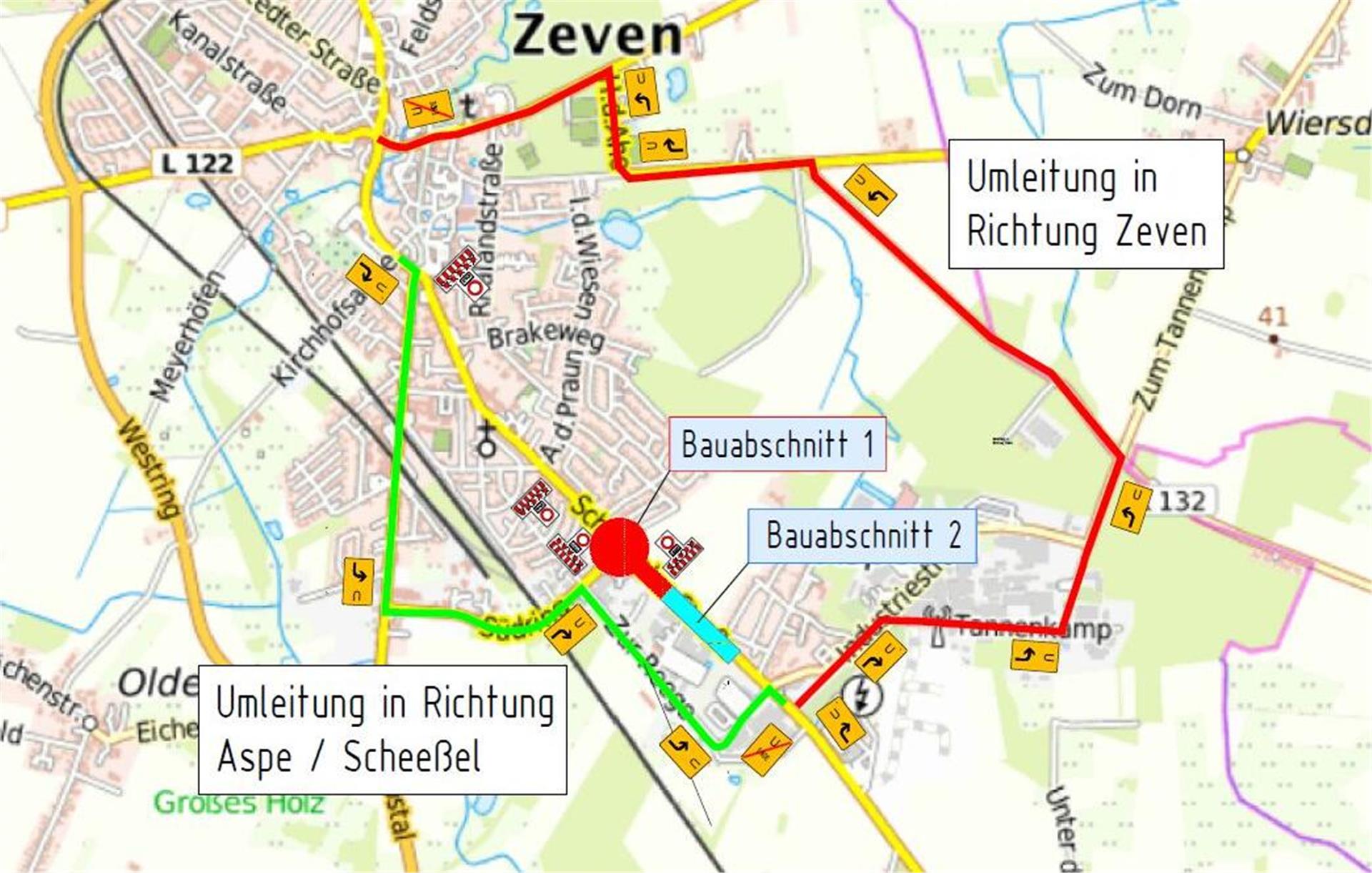 Umleitungsstrecken während des Neubaus der Scheeßeler Straße in Zeven