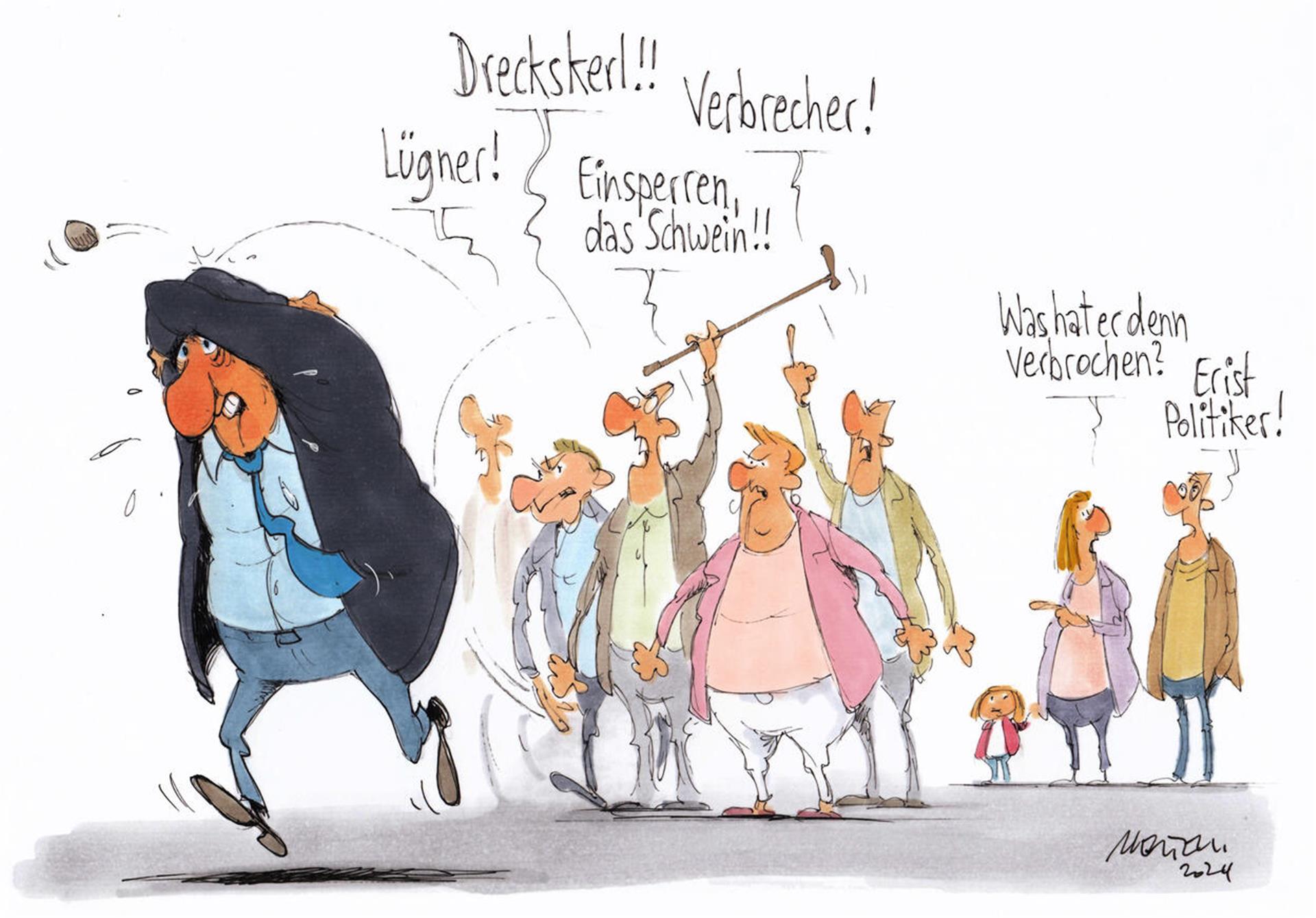 Karikatur zu Übergriffen auf Politiker